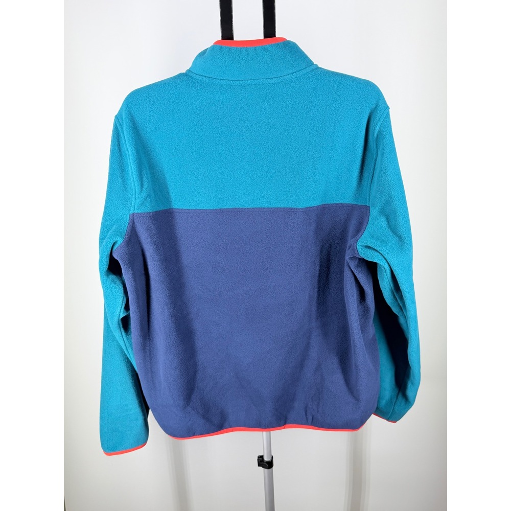 Lands End Mens Fleece Pullover Colorblock Snap Neck Teal Navy Red Large L 42-44 - Picture 2 of 6